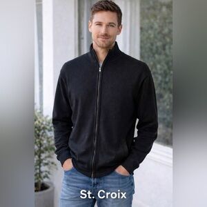 St. Croix Zip Front Wool Jacket Sweater Men’s XL Made in USA Black
